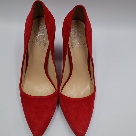 VINCE CAMUTO Red Suede Block Chunky Heels Shoes Size 8M - Picture 4 of 8